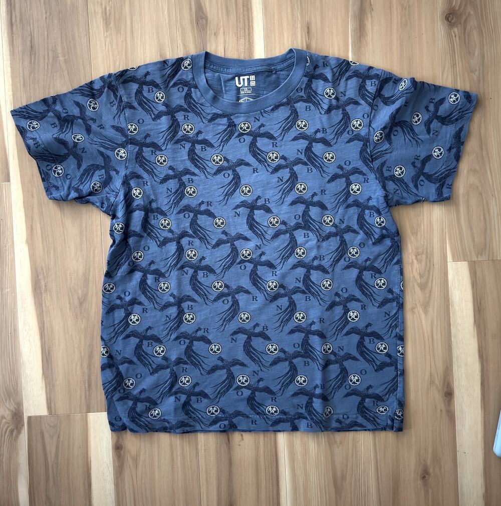 Uniqlo UT Sakagura Born Sake Brewery Phoenix T-Shirt XS Blue All Over Print